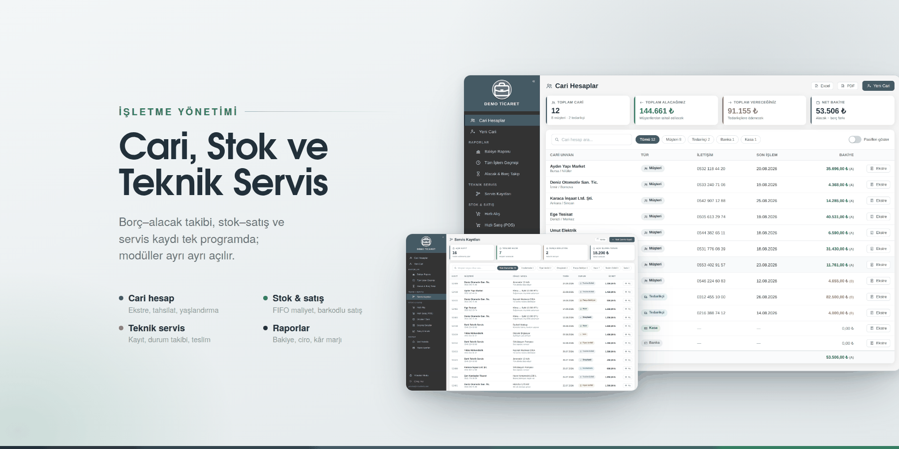 Cari, Stok ve Teknik Servis Yönetimi